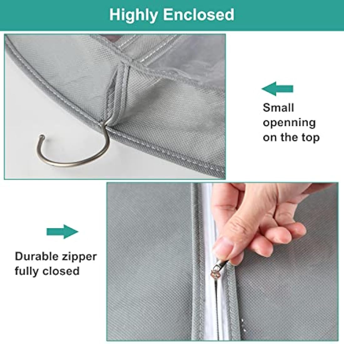 ZSURLUX Dress Bags Covers 60 x 150cm 2Pack, Hanging Dress Storage Bag, Long Garment Bags for Dresses, Long Coat, Grey