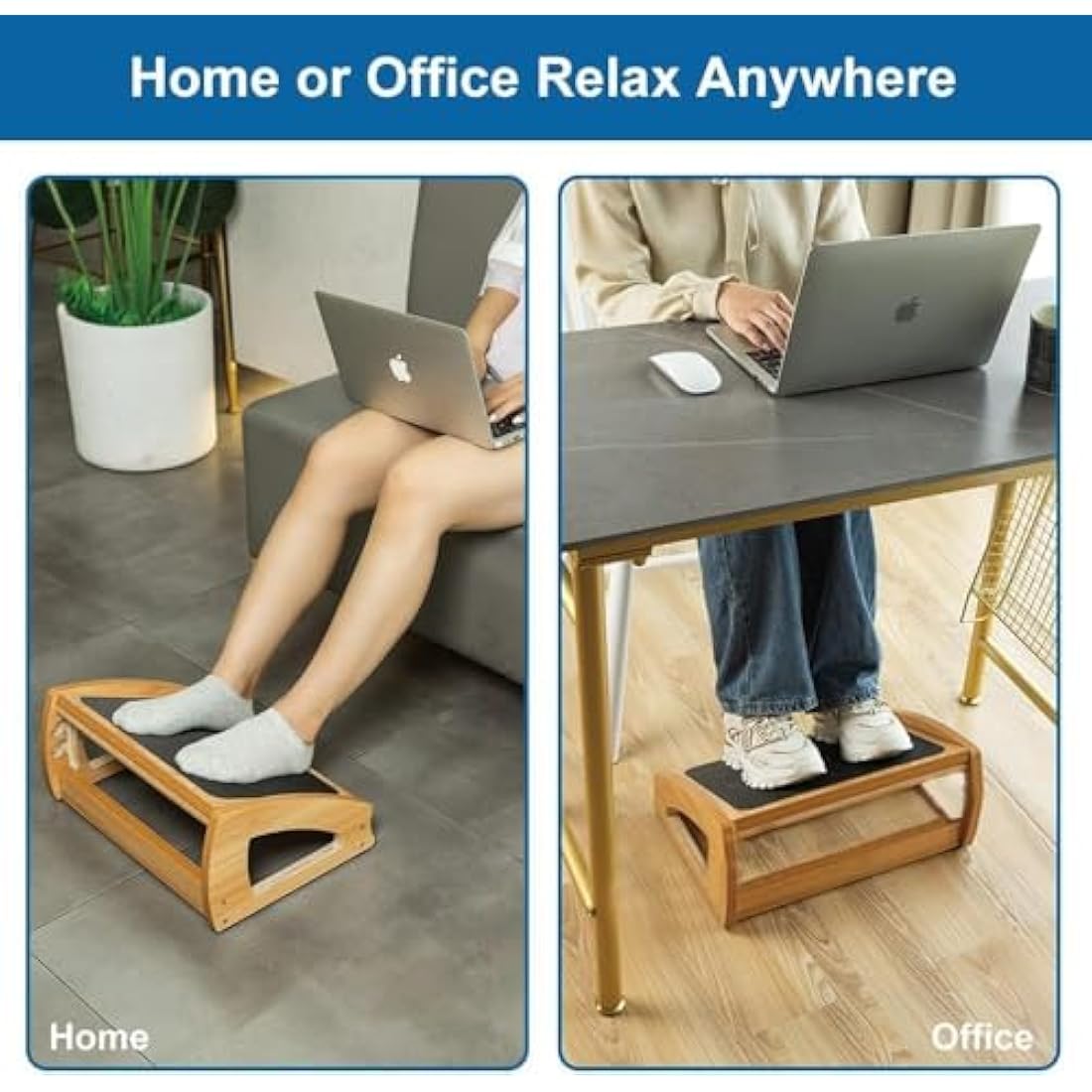 StrongTek Adjustable Under Desk Footrest, Ergonomic Foot Rest for Under Desk with 3 Height Position, Wooden Foot Stool Under Desk with Anti-Slip Surface, Adjustable Foot Stool for Home Office, Natural