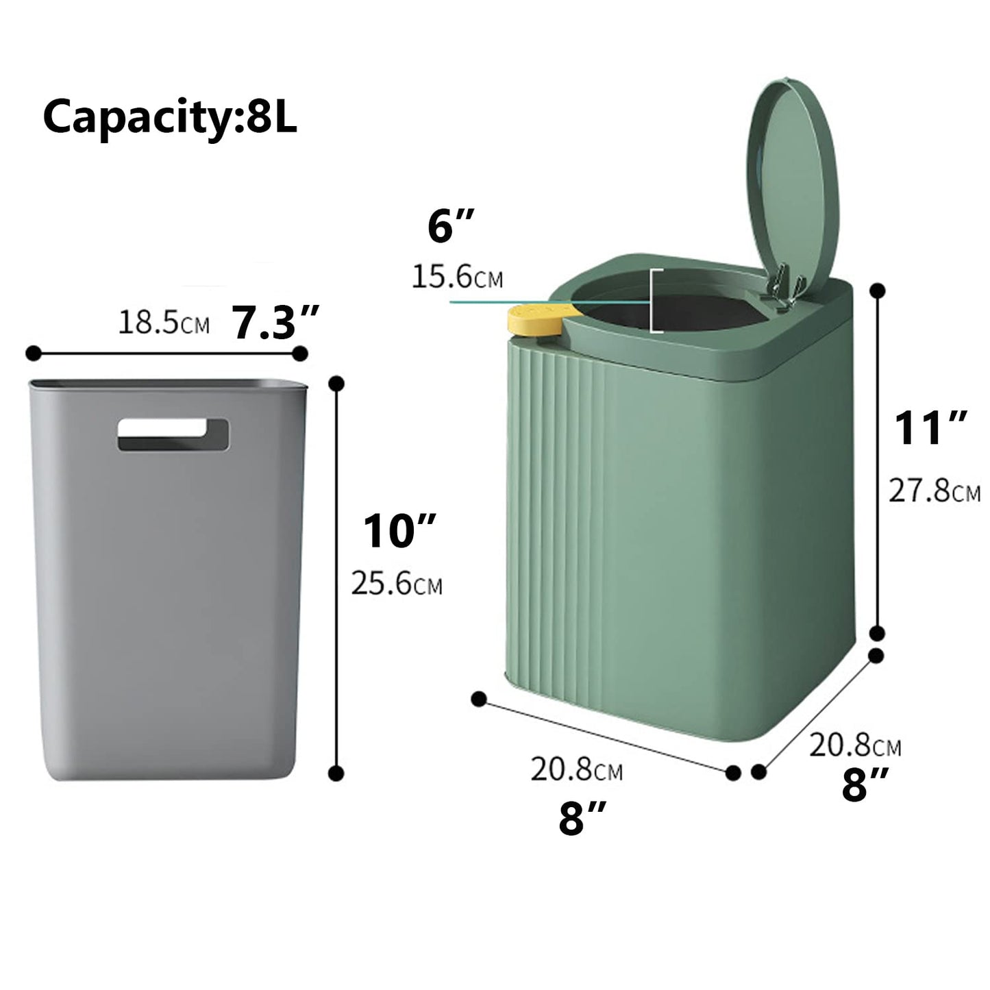 Zhongren Small Waste Paper Bin with Push Lid Kitchen Bathroom Living Bins Recycling Square Office Wastebasket Dustbin Home Bedroom Trash Can Garbage