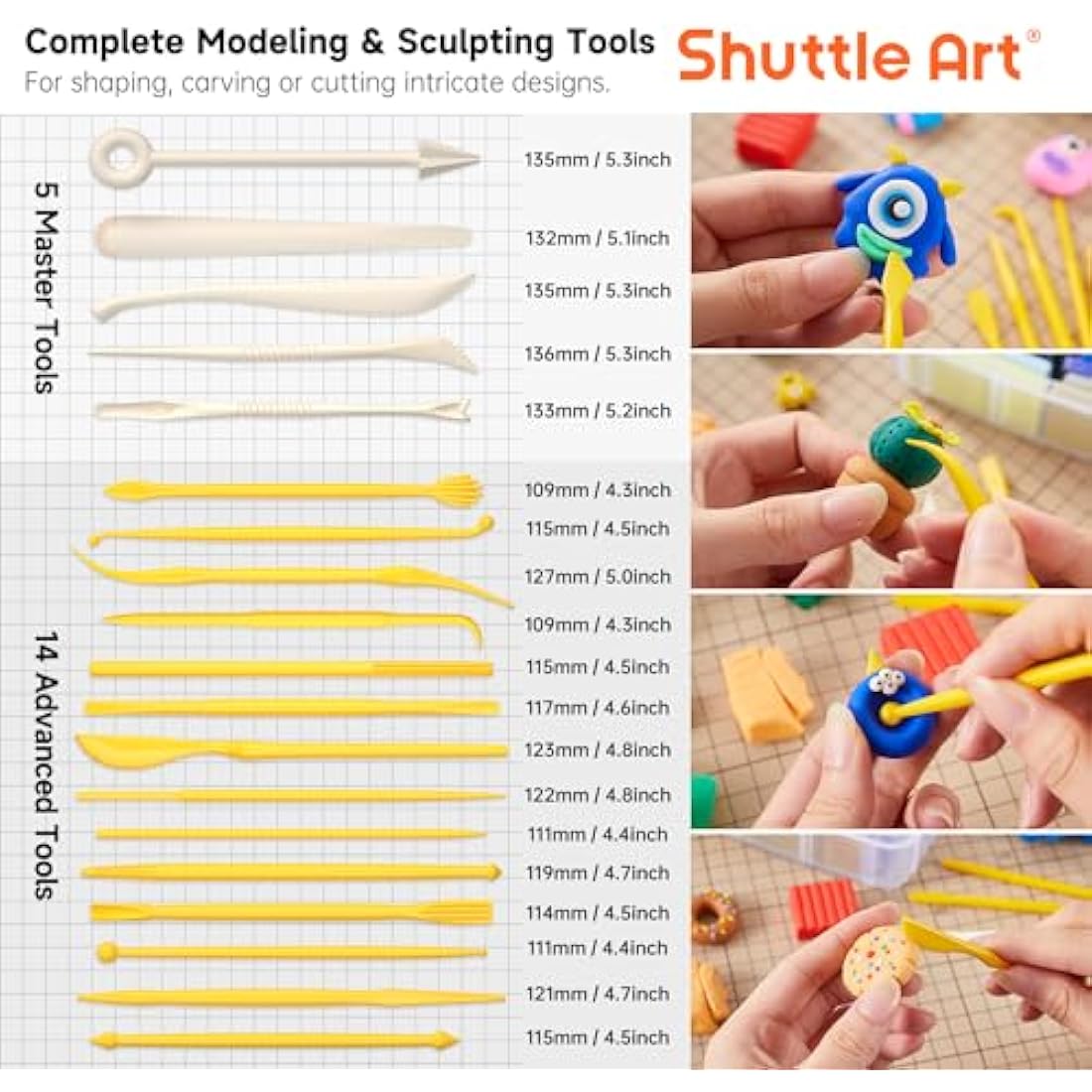 Shuttle Art Polymer Clay, 60 Colours Oven Bake Modeling Clay Kit with 19 Sculpting Clay Tools and Accessories, Non-Stick, Non-Toxic, Ideal DIY Craft for Kids