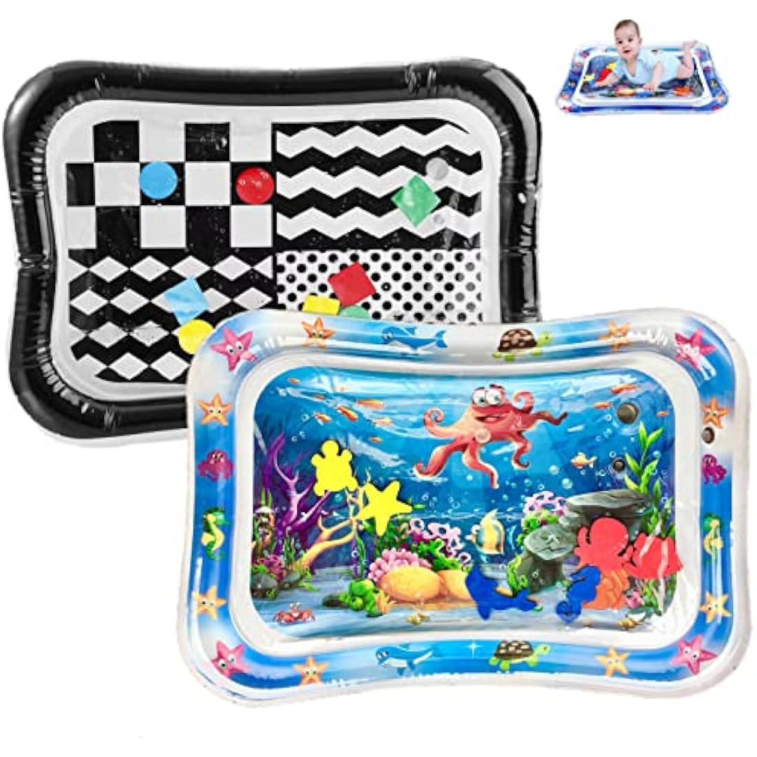 PandaEar 2 Pack Tummy Time Water Mat for Babies Toddlers, Inflatable Tummy Time Pillow Toys Baby Water Play Mats for Floor, Baby Sensory Water Mat for 3 6 9 Months Girls and Boys