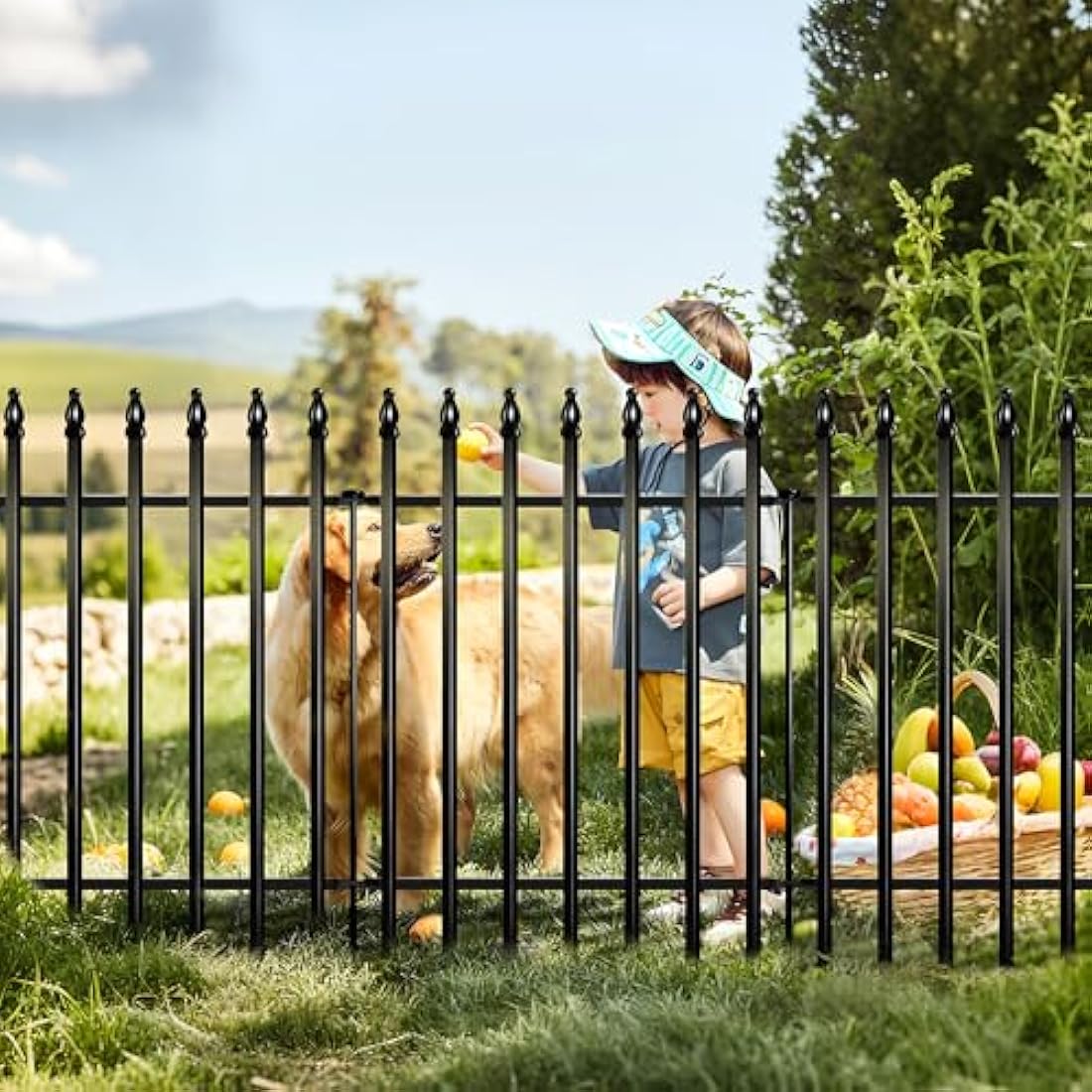 Thealyn Metal Garden Fence Decorative Fence 91cm High x 71cm Wide (5 Panels, Total Length 3.5m) No Dig Border Dog Landscape Fencing for Flower Bed, Yard, Animal Barrier, Black
