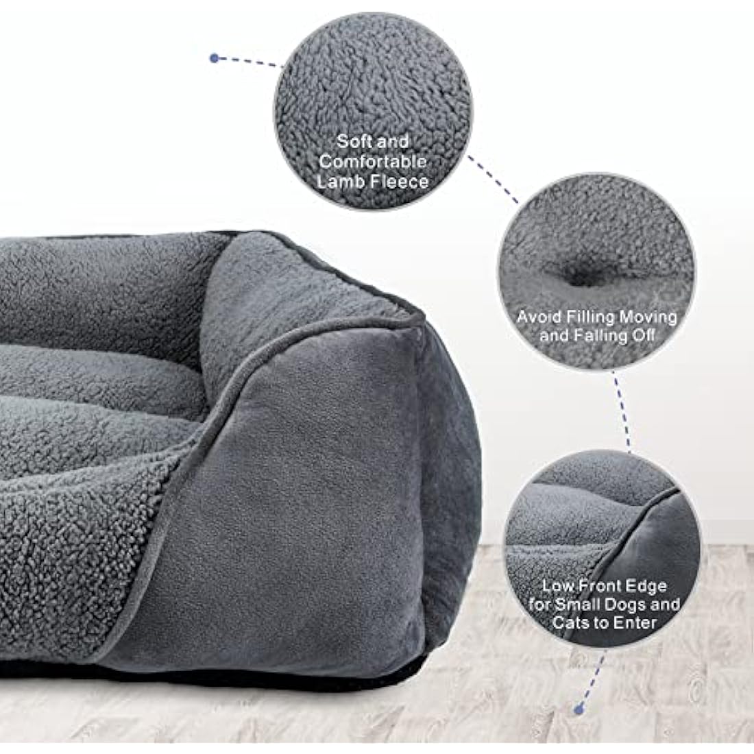 MIXJOY Large Dog Bed Washable, Grey Dog Bed Puppy Beds Orthopedic Pet Bed with Anti-Slip Bottom, Low Front Edge Dog Bed for Border Collie, Golden Retriever, French Bulldog, 76×61×23 cm