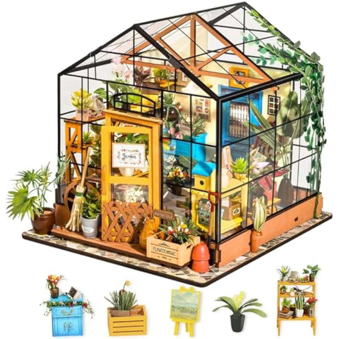 Rolife DIY Miniature Dollhouse Kit 1:24 Scale Wooden Greenhouse Mini House Furniture Women Girls Boys Gift Birthday Christmas Valentine
