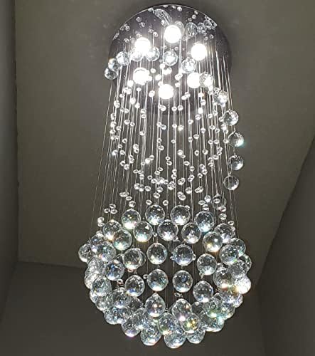 A1A9 Modern Crystal Chandelier Lighting, Clear K9 Glass Crystal Ceiling Light, Luxurious Spiral Sphere Flush Mount Lights for Living Room Hallway Foyer Entryway Corridor, Size: D40cm H110cm