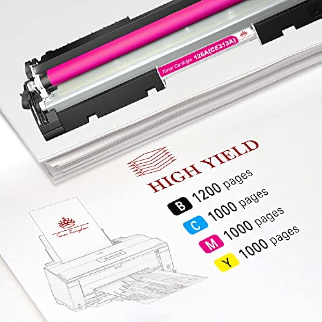 Toner Kingdom Toner Cartridges Compatible for HP 126A CE310A CE311A CE312A CE313A CF350A Compatible for HP LaserJet Pro 100 MFP M175 M175A M175nw M275nw M176 M177 M177FW CP1025 CP1025nw (4 Packs)