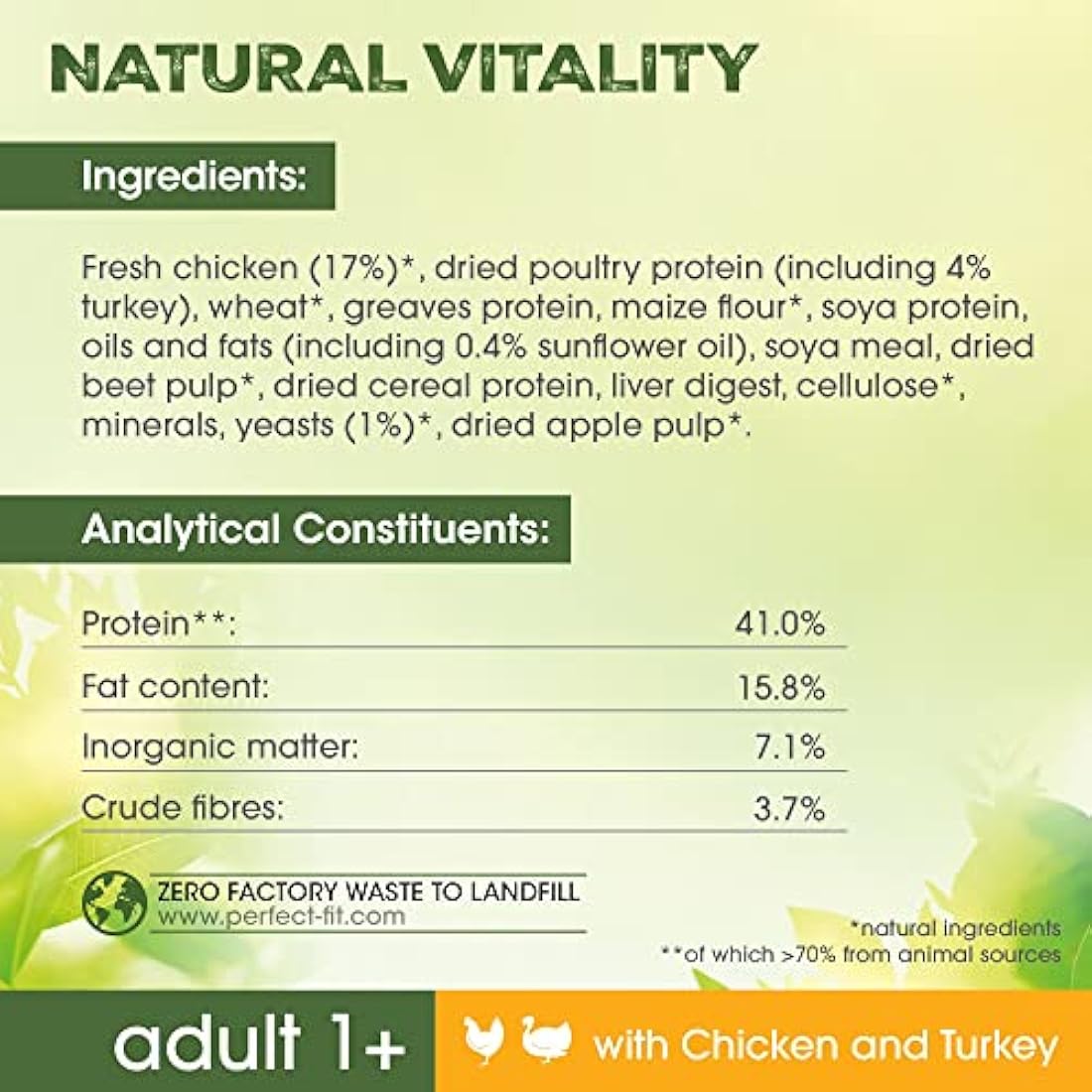 Perfect Fit Natural Vitality Dry Cat Food Adult 1+ - Complete Dry Food for Adult Cats from 1 Year Old, Rich in Chicken and Turkey – 6 kg (Pack of 1)