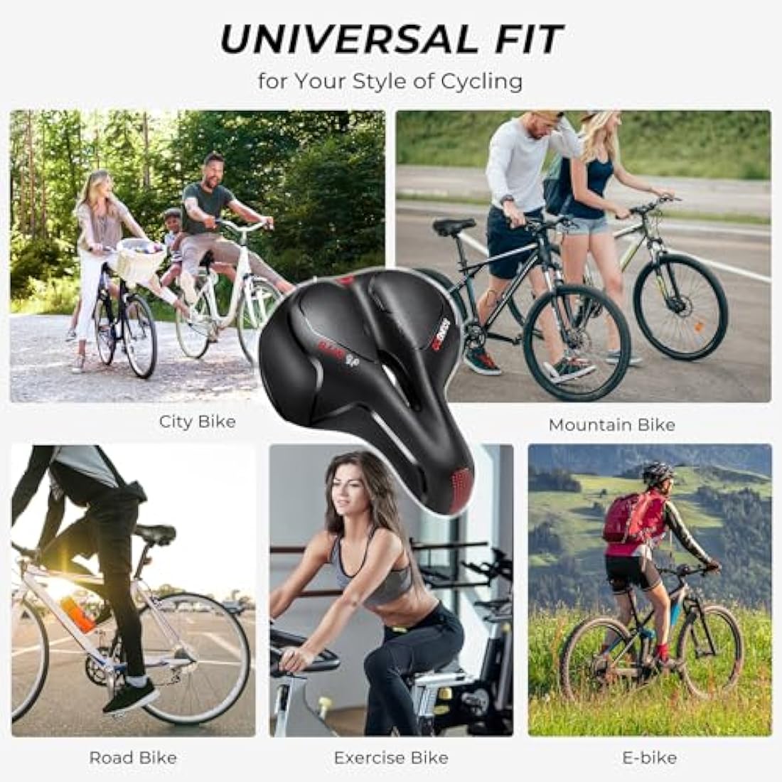 YOUNGDO Bicycle Saddle, Gel Bicycle Seat, Soft, Comfortable, Breathable, Shock-Absorbing, Ergonomic Bicycle Saddle with Waterproof Cover