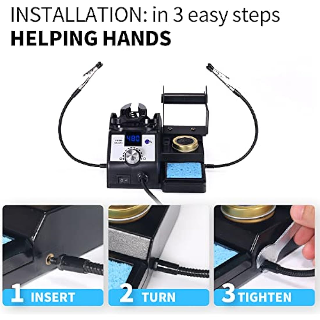 YIHUA 926LED IV 60W Digital Soldering Iron Station Kit w Temperature Stabilization for Soldering & Desoldering w Helping Hands 5 Soldering Iron Tips Lead-Free Solder Solder Sucker UK Plug (Silver)