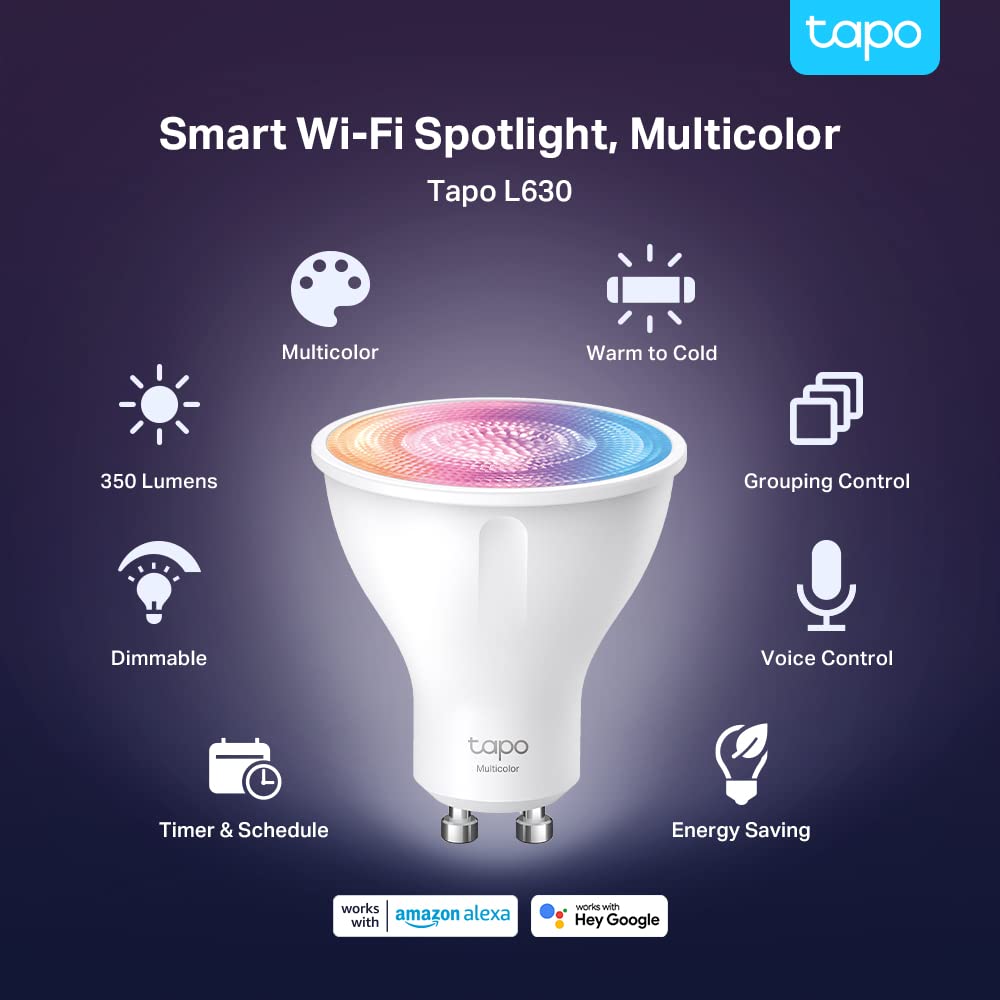 Tapo Smart WLAN Light Bulb GU10 L630, 4 Pieces, Energy Saving, 3.5 W Equivalent to 50 W, Dimmable Lamp, Compatible with Alexa, Google Assistant,
