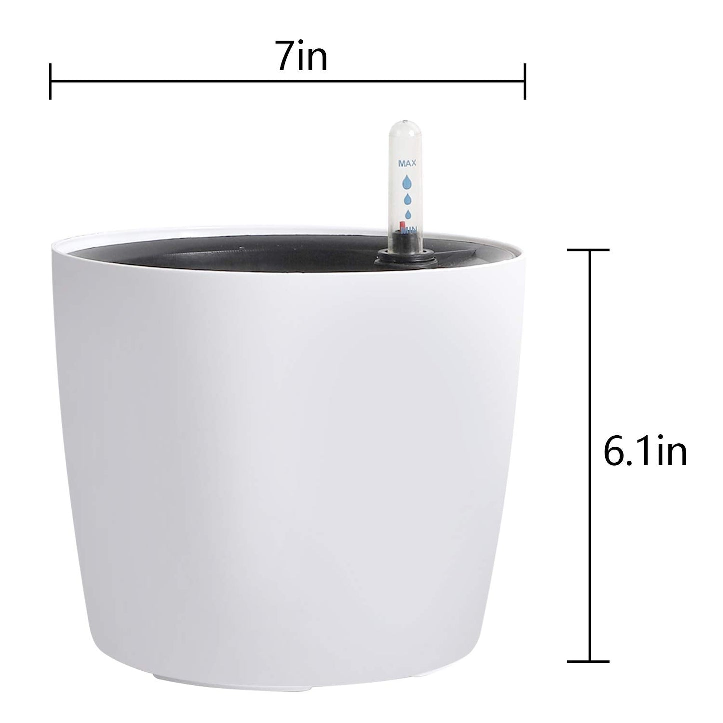 KINJOEK 4 Packs 7 Inch Self Watering Planter with Water Level Indicator, Modern Garden Decorative White Flower Pot for House Plants, Flowers, African