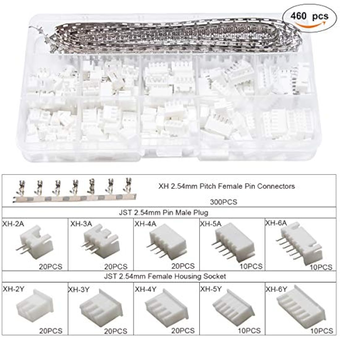 Preciva Dupont Crimping Tool AWG26-18, Ratchet Crimper Toolkit with 1550PCS Male/Female Pin Connectors 0.1-1.0mm² and 460PCS JST Terminals for 2.54mm 3.96mm, etc.