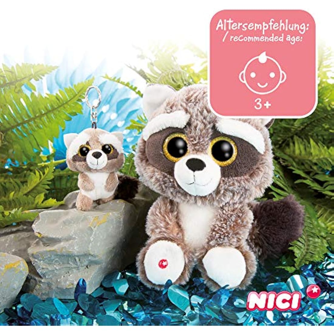 Nici 45550 Glubschis Schlüsselanhänger Waschbär Clooney 9cm Keyring Racoon, Animal Print, Colour: Pink/White, 9 cm