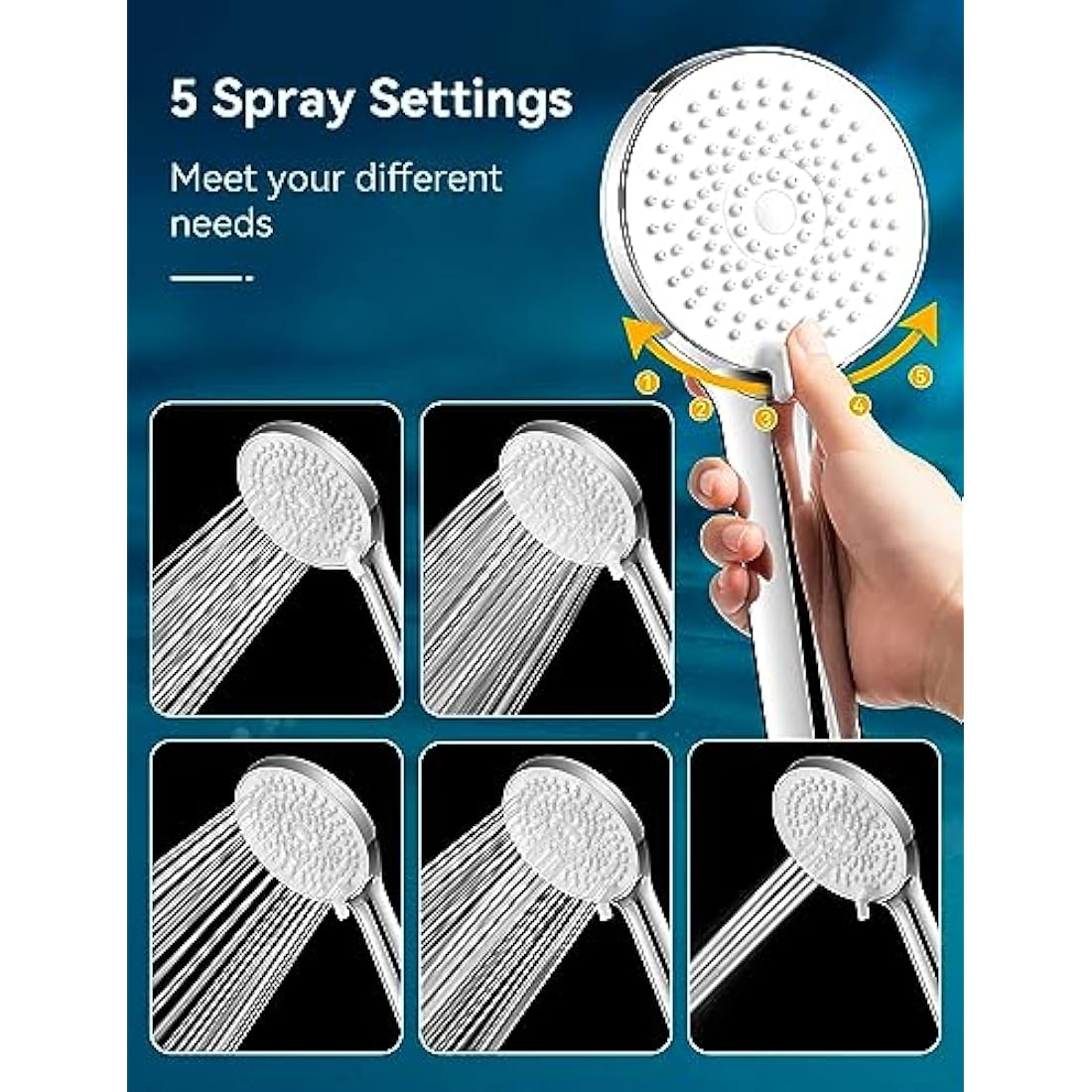 Magichome Shower Head and Hose 2M, Shower Head High Pressure with 5 Modes, Universal Handheld Showerhead to Increase Pressure