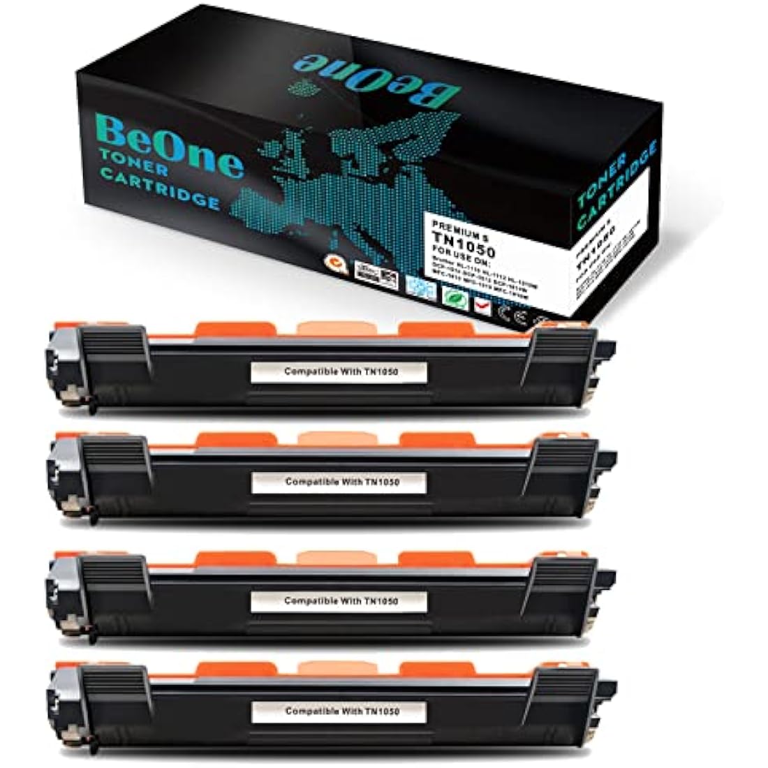 BeOne 4X TN1050 Toner Cartridges Compatible for Brother HL-1110 HL-1112 HL-1210W DCP-1510 DCP-1512 DCP-1610W MFC-1810 MFC-1910 MFC-1910W Printers (4 Black)