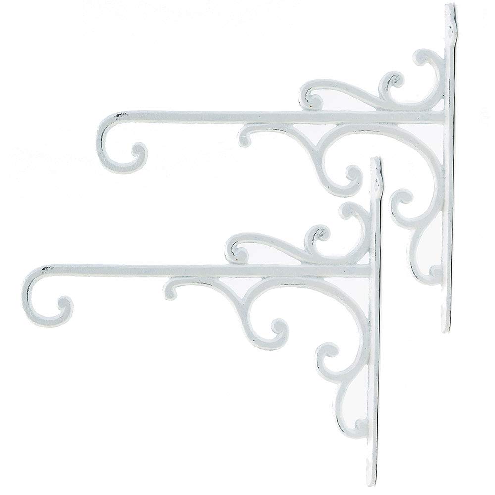 Sungmor Cast Iron Wall Hook Plant Hangers - Home & Garden Heavy Duty Hanging Bracket Plant Hooks - 2PC WHITE Decorative Wall Mount Hooks for Hanging