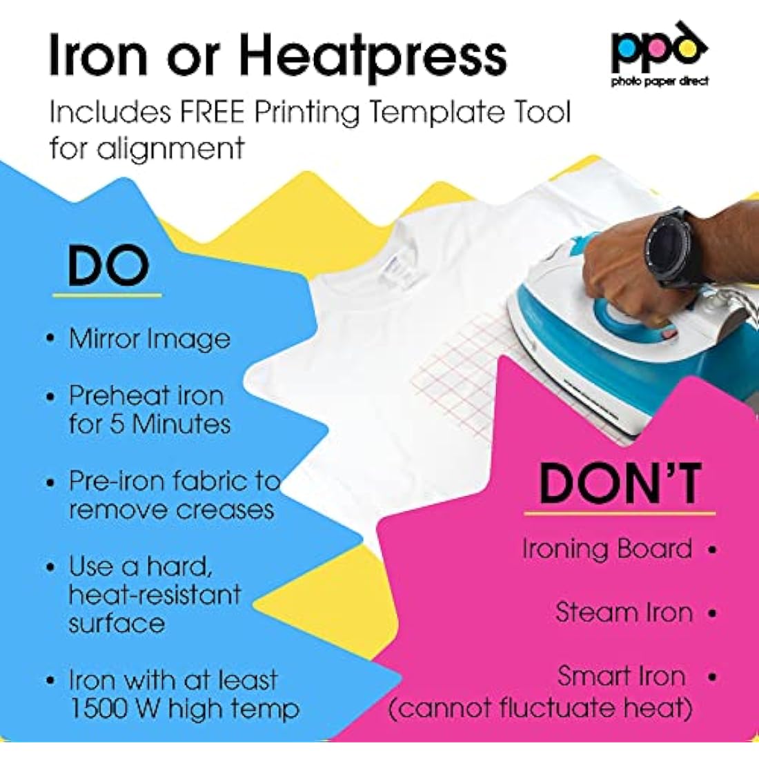 PPD Iron on Transfer Paper for Inkjet Printer for Light Fabric, A4, 8.5x11 Printable Paper for Clothing, T Shirts and Cotton Textiles, Print and Cut Heat Transfer, DIY at Home, Washable (100 Sheets)