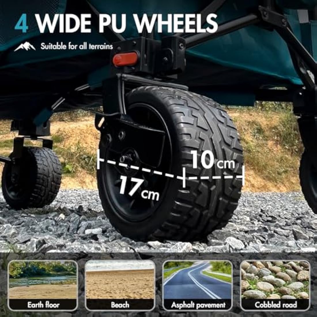 Portal Festival Trolley with Adjustable Tailgate Brakes 300L Beach Trolley for Sand with Big Wheels Camping Cart Heavy Duty Folding Wagon Collapsible Trailer Buggy for Garden Event