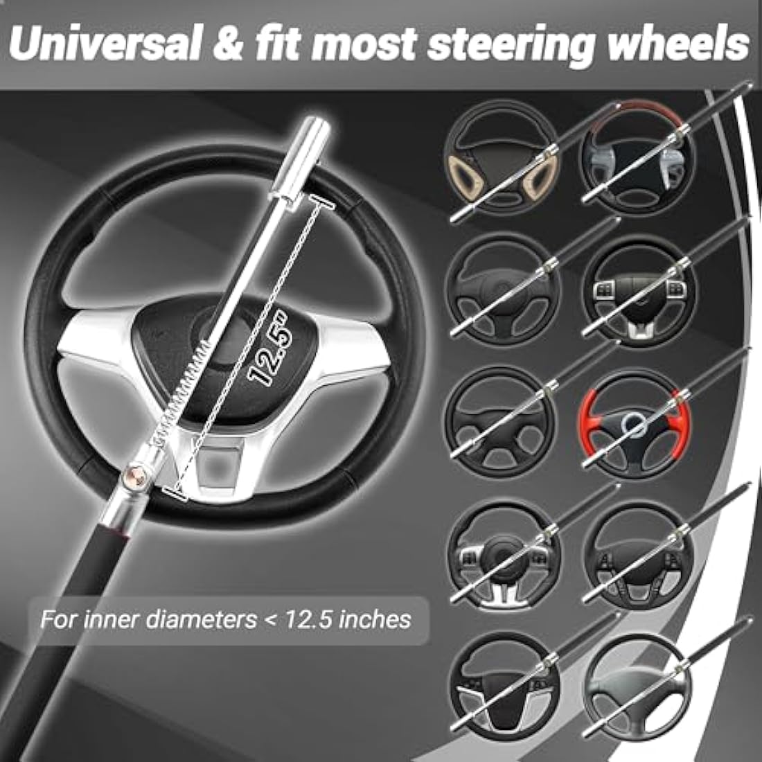 Turnart Steering Wheel Lock Universal Anti-Theft Device Retractable Steering Lock with 3 Keys for Auto/Truck/SUV/Van (Black)