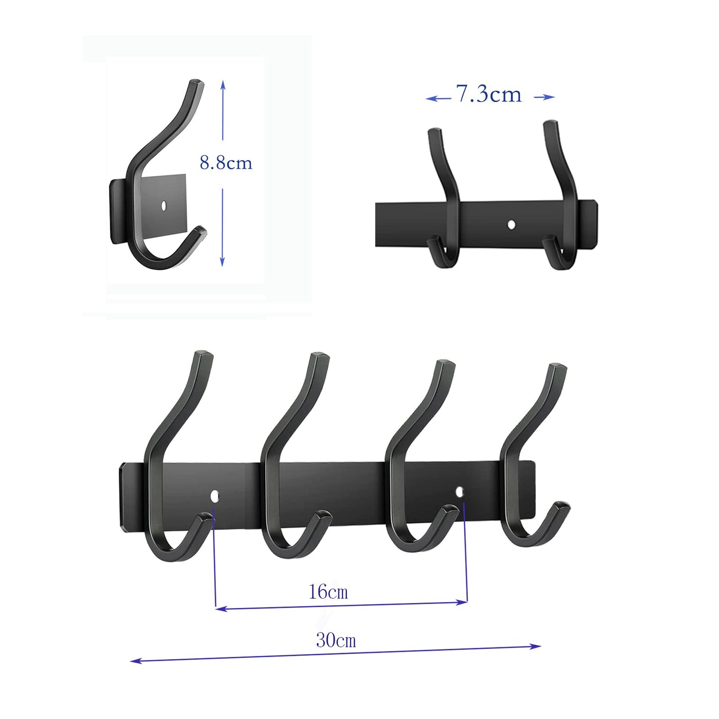 MEIJO Coat Hooks Wall Mounted, Coat Rack Wall Mounted Stainless Steel with 4 Hooks Heavy Duty Coat Hooks for Door, Bedroom, Bathroom, Kitchen