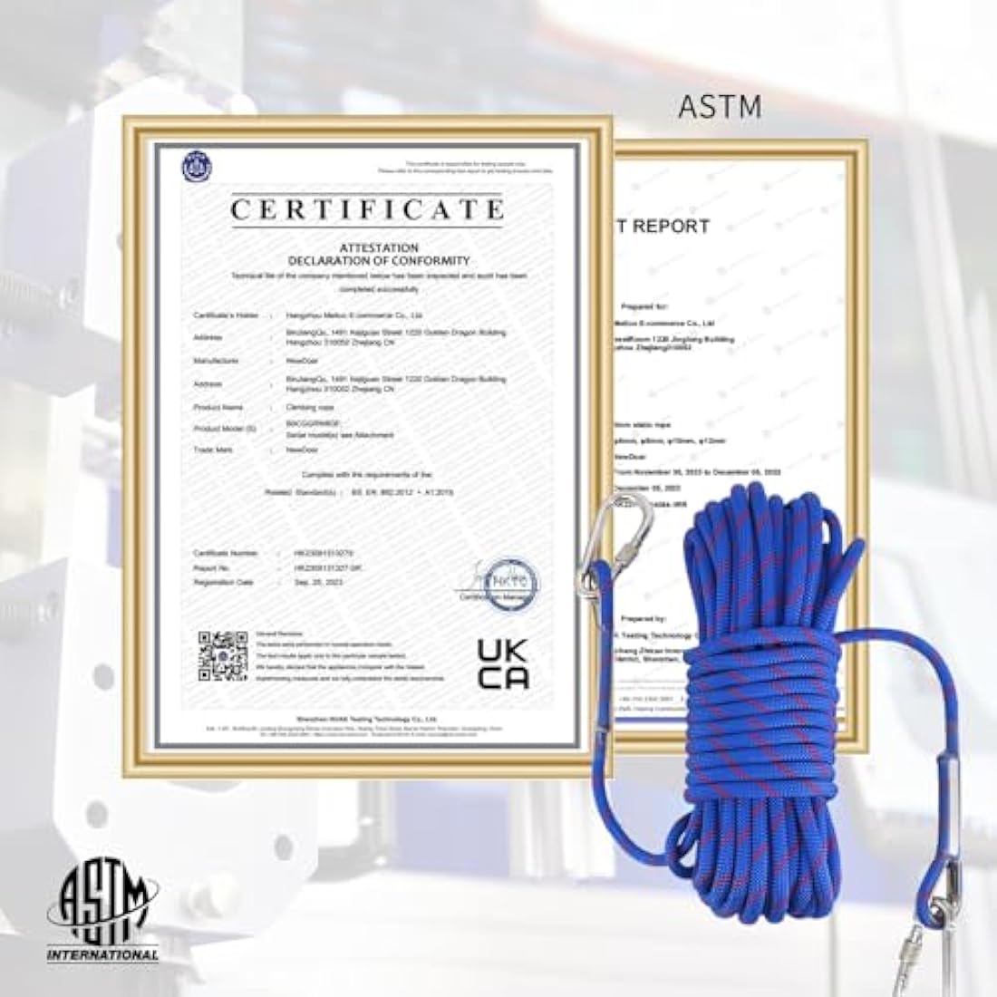 NewDoar 18KN Static Climbing Rope 10mm Accessory Cord Equipment 33FT(10M) 66FT(20M) 98FT(30M) 165FT(50M) Escape Rope with 2 Carabiners for Ice Climbing Fire Rescue Rope Safety Rope