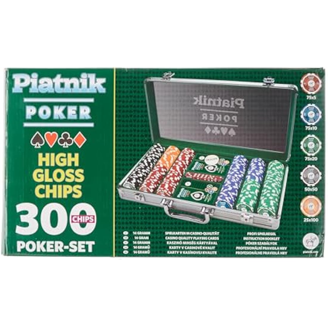 Piatnik 7903 "300 Chips - High Gloss Poker Set in Aluminum Case