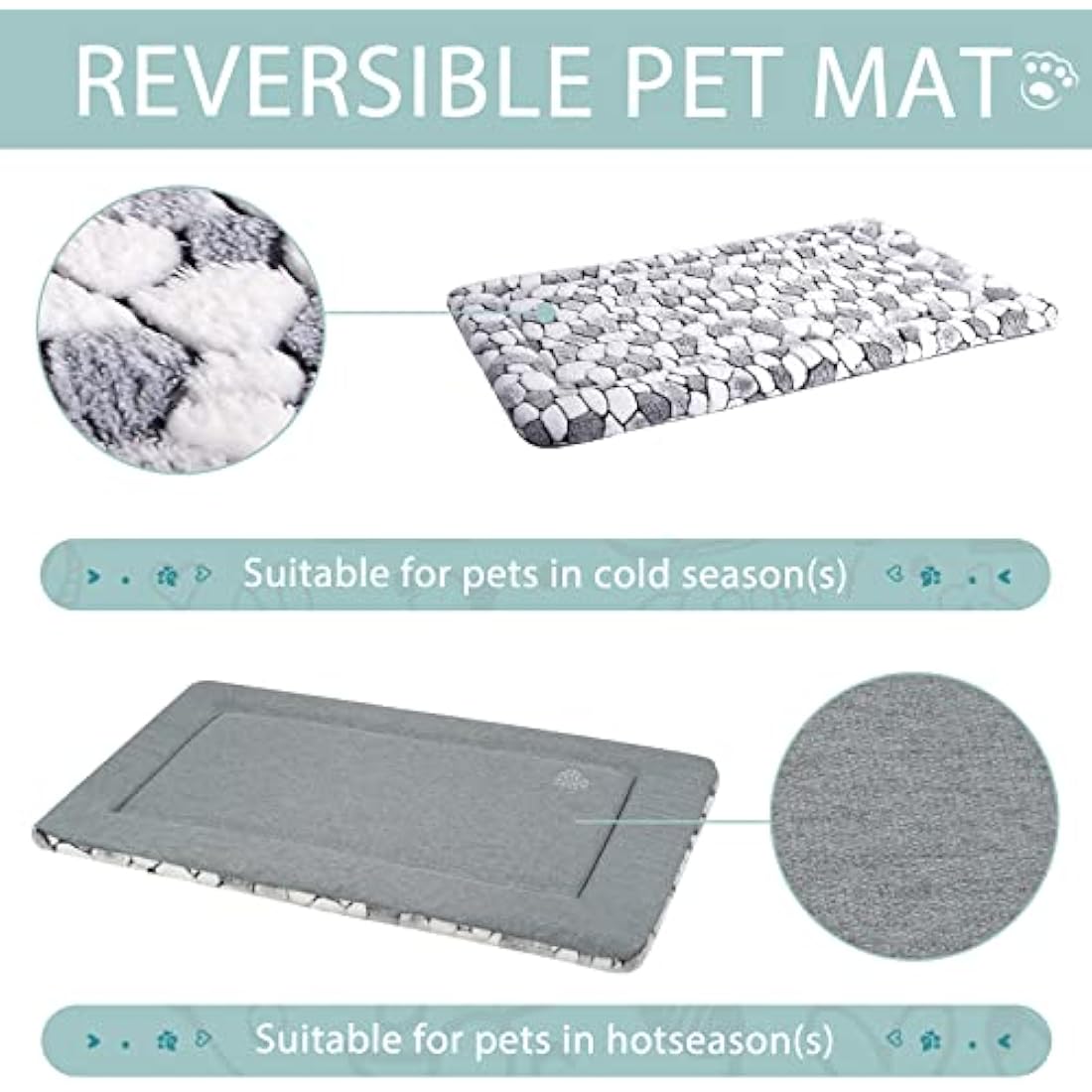 VANKEAN Stylish Dog Crate Pad Bed Mat Reversible (Cool & Warm), Soft Pet Sleeping Mat Dog Bed for Crate Suitable for Small to XX-Large Dogs and Cats, Machine Washable Crate Beds,Grey Stone Pattern
