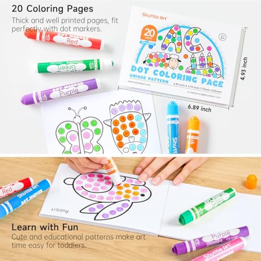 Shuttle Art Bingo Dabbers, 30 Colours Bingo Pens with Activity Book, Washable Dot Markers for Kids Toddlers, Non-Toxic Water Based Markers for Children Preschool Learning