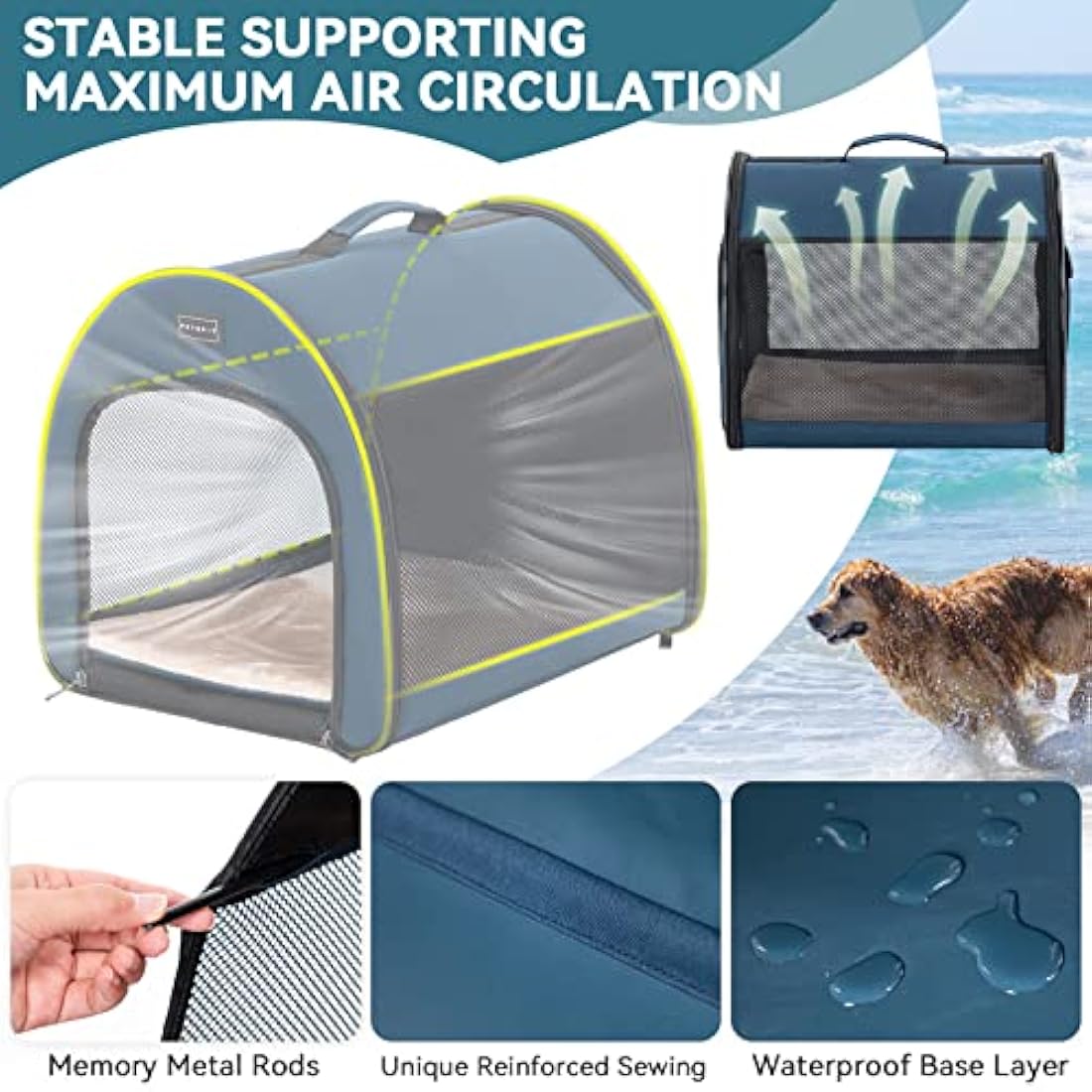 PETSFIT Collapsible Dog Crate, Dog Travel Crate - 26.5 Inch Lightweight, Roomy, Easy to Set Up, Portable Pop Up Dog Carrier with Thick Mat, Sturdy Soft Sided Dog Crate, Navy Blue