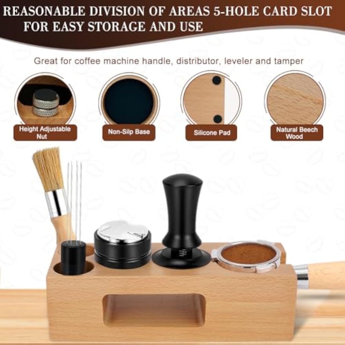 Y-Step 5 Pcs Coffee Tamper Set, Espresso Coffee Accessories Set, with 51mm Coffee Tamper Station, Coffee Leveler, Espresso Tamper, Coffee Stirrer, Coffee Cleaning Brush - Coffee Tamper Holder Set