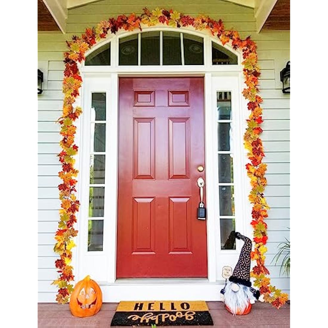 2 Pack Artificial Autumn Maple Leaves Vines Decorations, 5.9Ft/Piece Fall Leaf Garland Hanging Plant with Hooks, Thanksgiving Halloween Decor for House Garden Wall Doorway Fireplace Autumn Decoration