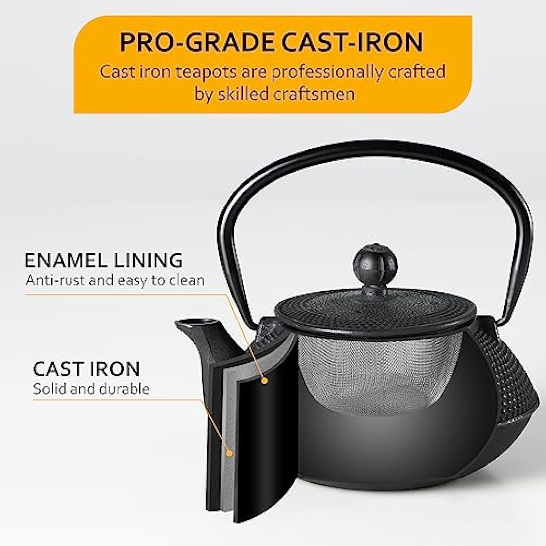 Velaze Iron Teapot set, Traditional Japanese Tetsubin Tea Kettle Cast Iron Teapot with Stainless Steel Infuser, Antique Small Dot Design, 2 Iron Cups and Trivet Stand Tray, 700ML/ 24OZ