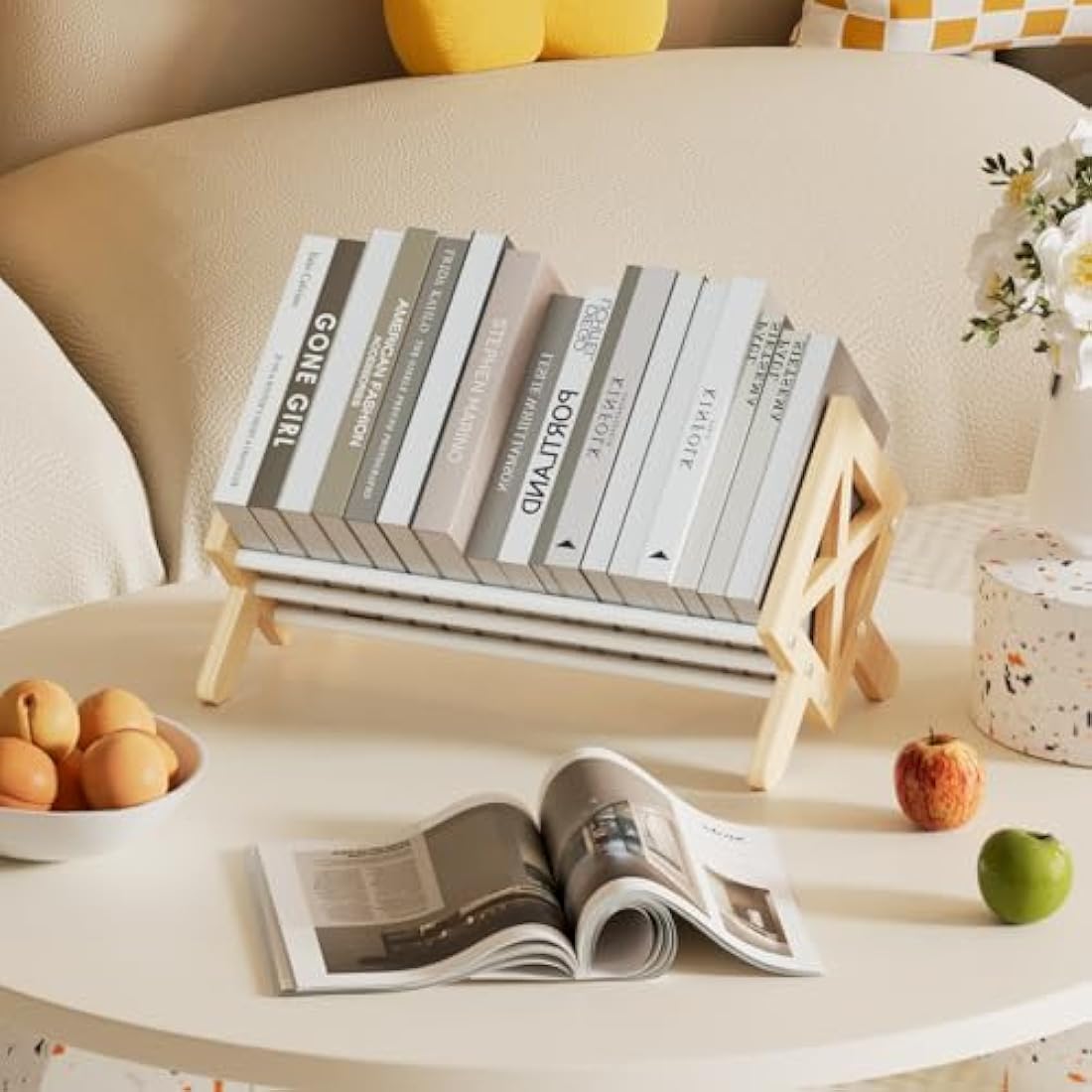 THYGIFTREE Wood Tilting Bookcase in Living Room/Home/Office, Desktop Book Shelf Organiser Bookshelves Storage Rack for CDs/Magazine/Books Display, Desktop Organiser for Books and Magazines