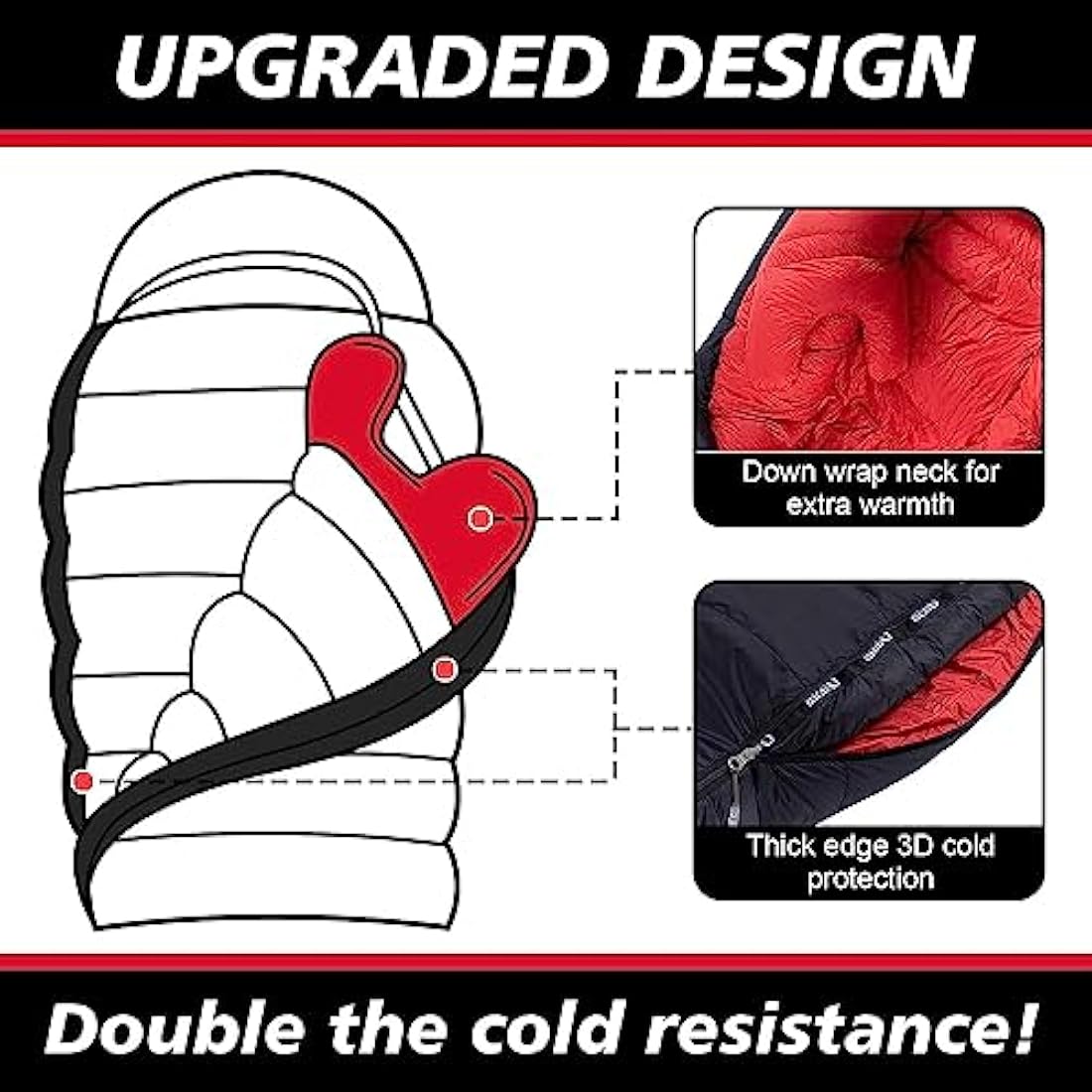 QEZER Winter Sleeping Bag for Adults, Lightweight Down Sleeping Bag -20 Degree C for Cold Weather Camping and Mountaineering Outdoor with 660 FP Duck Down
