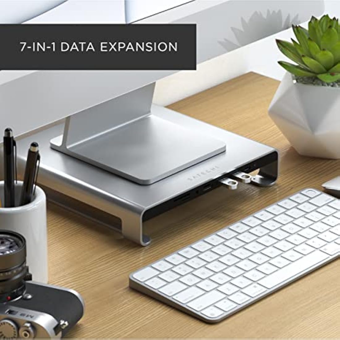 SATECHI Type-C Aluminum Monitor Stand Hub with USB-C Data, USB 3.0, Micro/SD Card Slots & 3.5mm Headphone Jack - For Apple Studio Display, iMac, iMac Pro (Silver)
