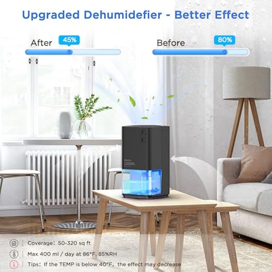 Dehumidifier for Home Damp, EasyAcc 1200ml Electric Dehumidifier with Ultra Quiet & Auto Shut off 7 Colorful LED Portable Mini for Wardrobe Bathroom Closet RV Bedroom Garage-Black