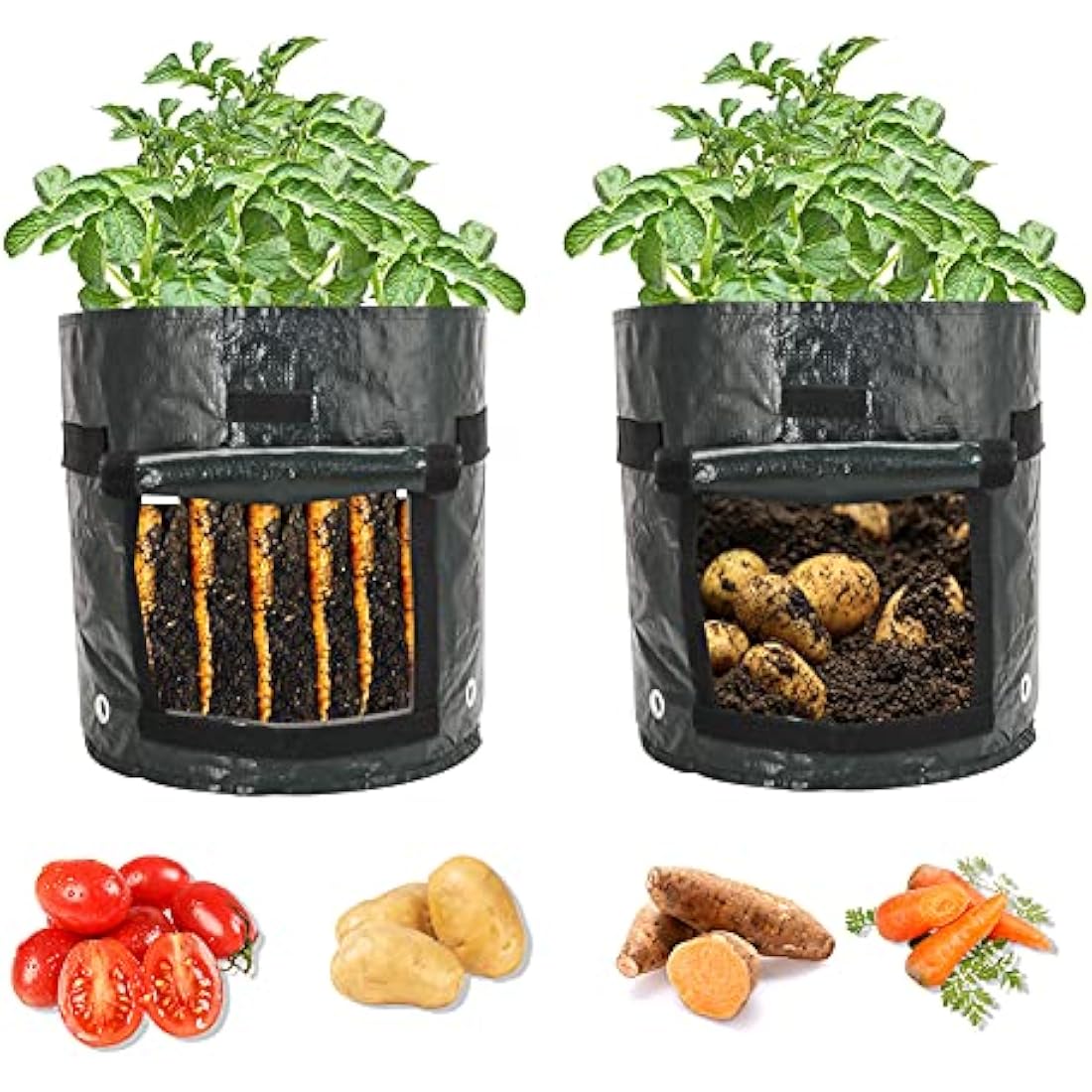 Ram® 4 Pack 7 Gallon Potato Grow Bag set. Garden Plant Bags for potatoes, carrots, tomatoes, cucumbers and other Vegetables. Made in Green Polyethylene Complete