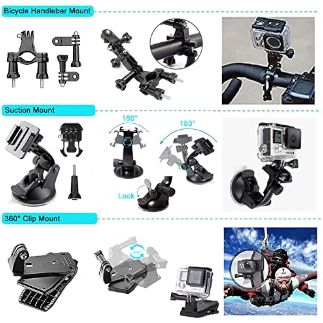 Ci-Fotto Action Camera Accessories Set, 50-in-1 Sports Camera Accessories Compatible with Hero 13 12 11 10 9 8 7, Max Insta360 GO 2 SJ6000 SJ5000 DJI OSMO Action Cam DBPOWER AKASO