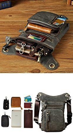 Le'aokuu Mens Genuine Leather Messenger Shoulder Bag Waist Bag Pack Drop Leg Bag Motorcycle 833