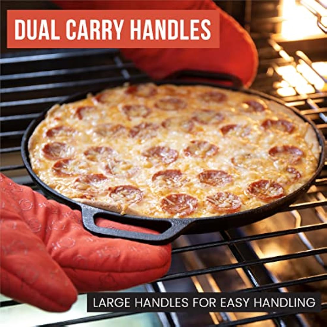Chef Pomodoro Cast Iron Pizza Pan, Pre-Seasoned 12 Inch Skillet With Handles, Griddle for Dosa Tawa Roti, Comal for Tortillas, Baking on Stove, Oven, Grill BBQ and Camping