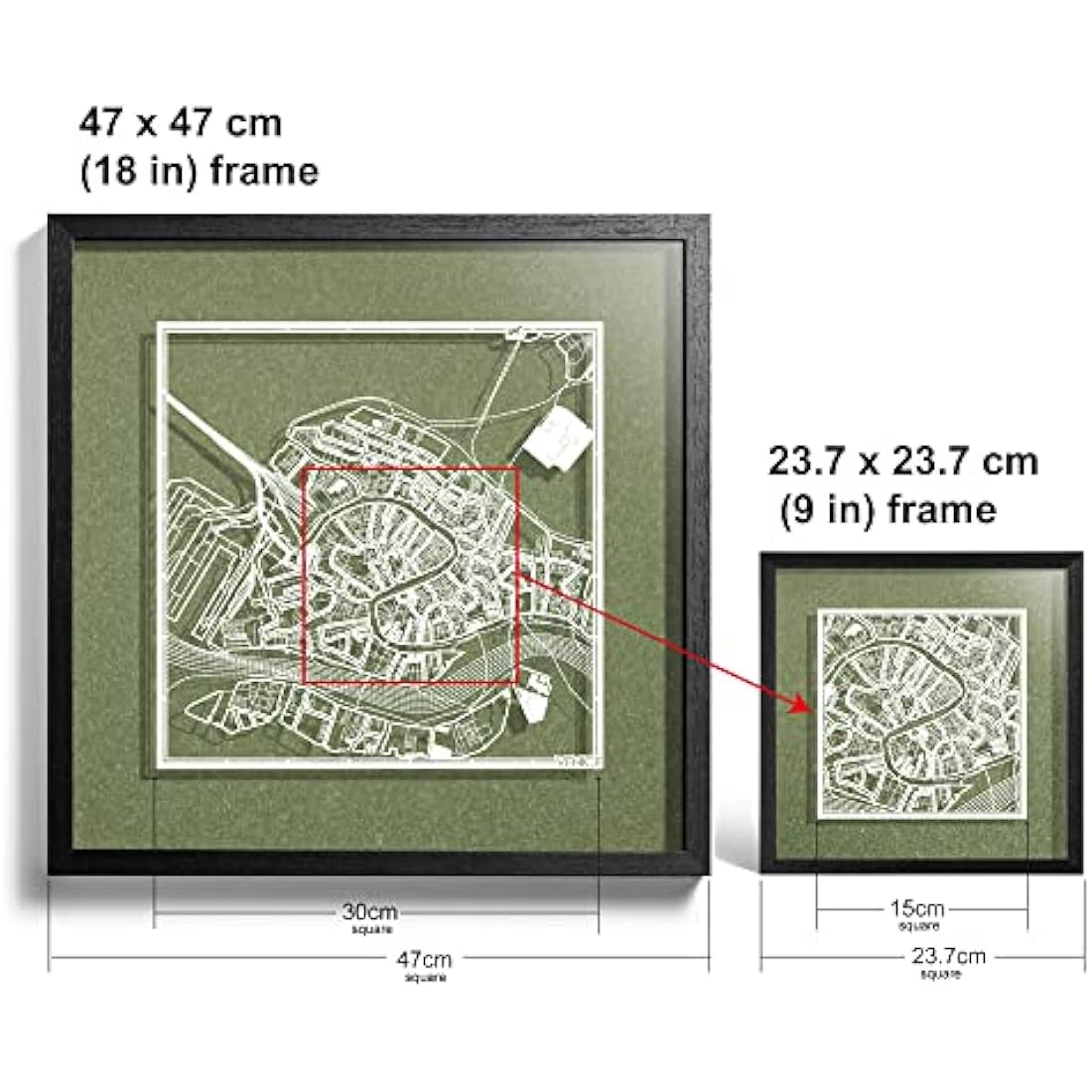 O3 DESIGN STUDIO Venice Paper Cut Map framed, White map, Black frame, 9x9 inches, Gift Boxed, 4 background color, self-changing, Paper Art