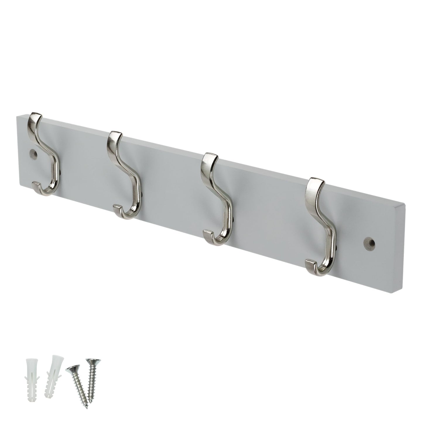keypak Wall-Mounted Coat Rack – 4 Nickel Hooks on Stylish 38cm Grey Wood
