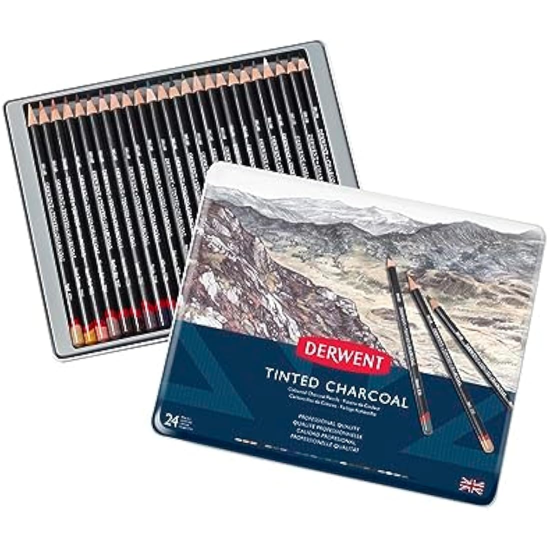 Derwent Tinted Charcoal Drawing Pencils, Drawing & Writing, Set Of 24, Watersoluble, Ideal For Blending & Smudging, Professional Quality, 2301691