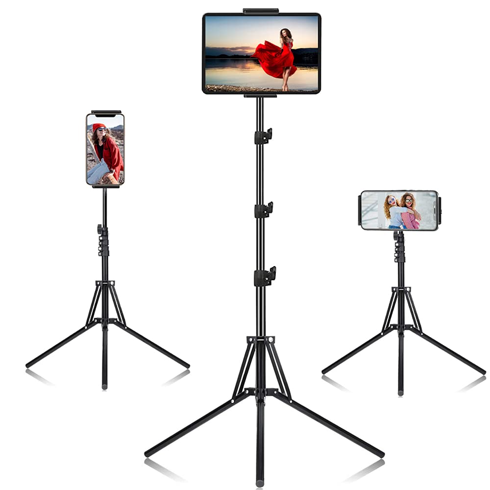 SAMHOUSING Ipad Tripod Stand, Height Adjustable iPad Stand Holder & Floor Stand with 360? Rotating iPad Tripod Mount for 4.5-12.9 Inch Tablets &