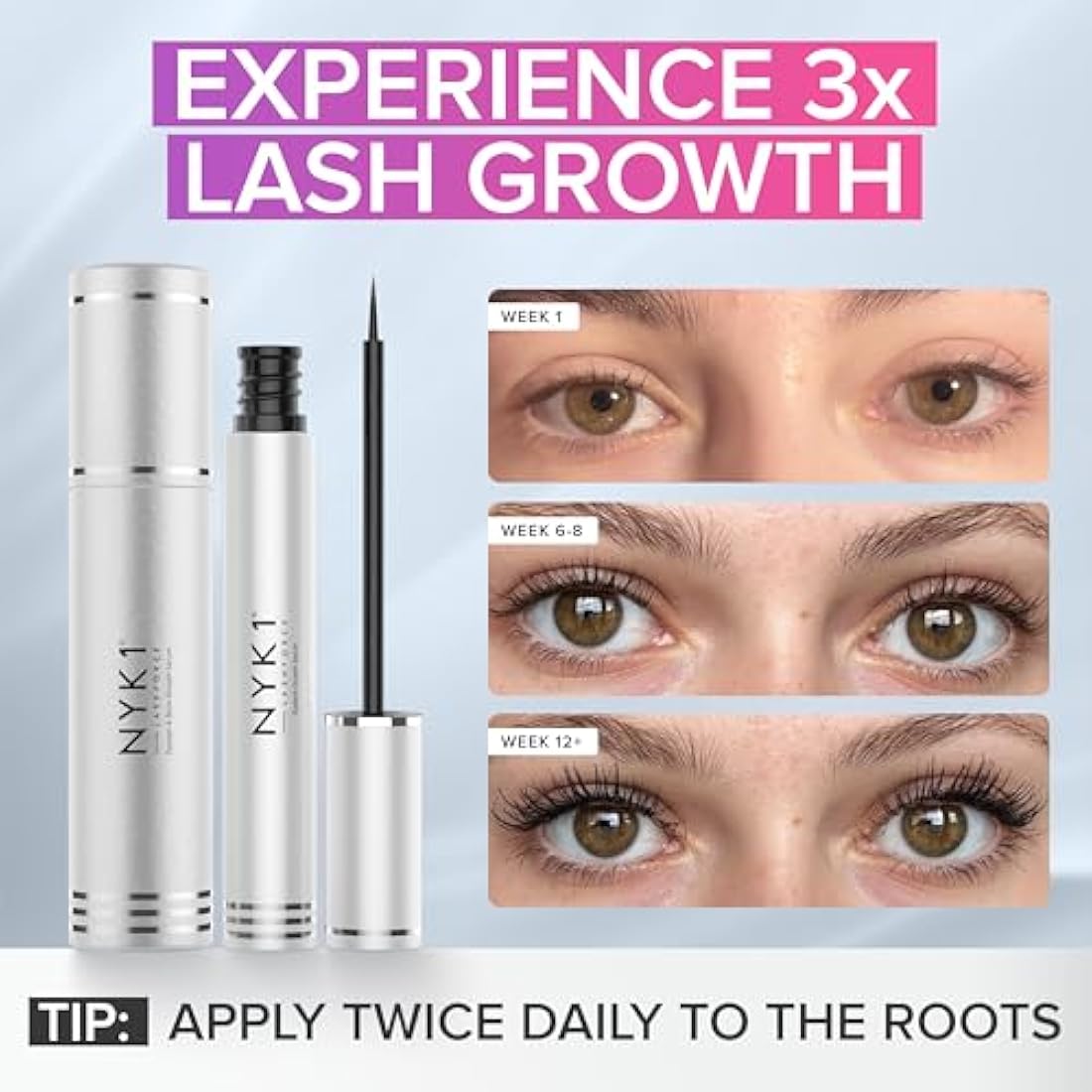 NYK1 CONCENTRATED Eyelash Growth Serum (XL - 8ml) LashForce Eyelash Serum For Growth And Thickness - Eye Lash Serums For Easy Application And Long Lasting Results For Fuller And Longer Lashes