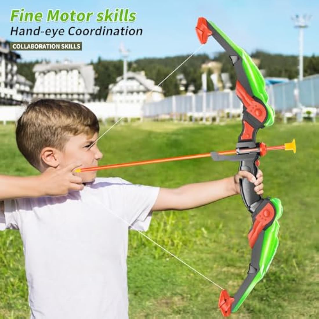 TEMI Bow and Arrow Set for Kids with LED Lights-Archery Set with Suction Cup Arrows, Quivers & Standing Target, Outdoor Toys for Children Boys & Girls Ages 3-12 Years Old