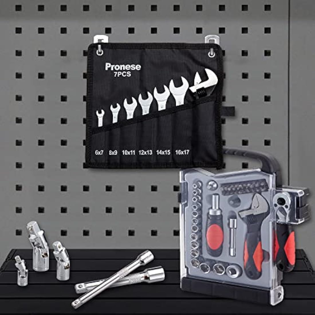 Pronese 10 Pack Super-Thin Open End Wrench Set,Carbon Steel with Mirror Polish,Metric,Including 6~27mm, Placed in A Rolling Pouch