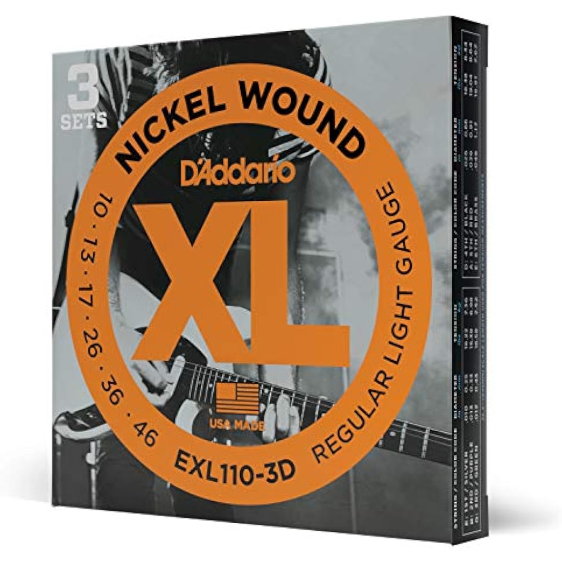 D'Addario XL Nickel Electric Guitar Strings - EXL110-3D - Perfect Intonation, Consistent Feel, Reliable Durability - For 6 String Guitars - 10-46 Regular Light, 3-Pack, Packaging May Vary