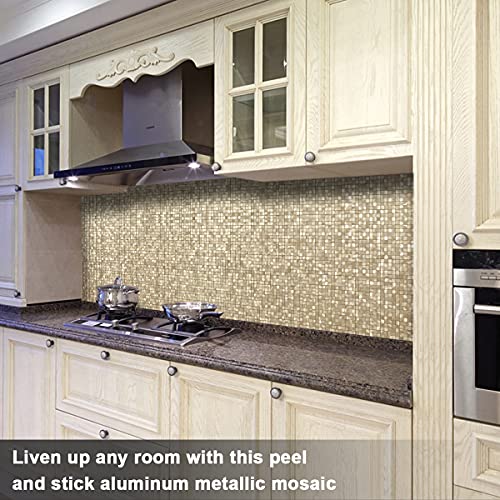 BeNice Stick on Splashback Tiles Self Adhesive Kitchen Wall 3D Sticky Metal Mosaic Stickers(10 Sheets,Champagne Gold)