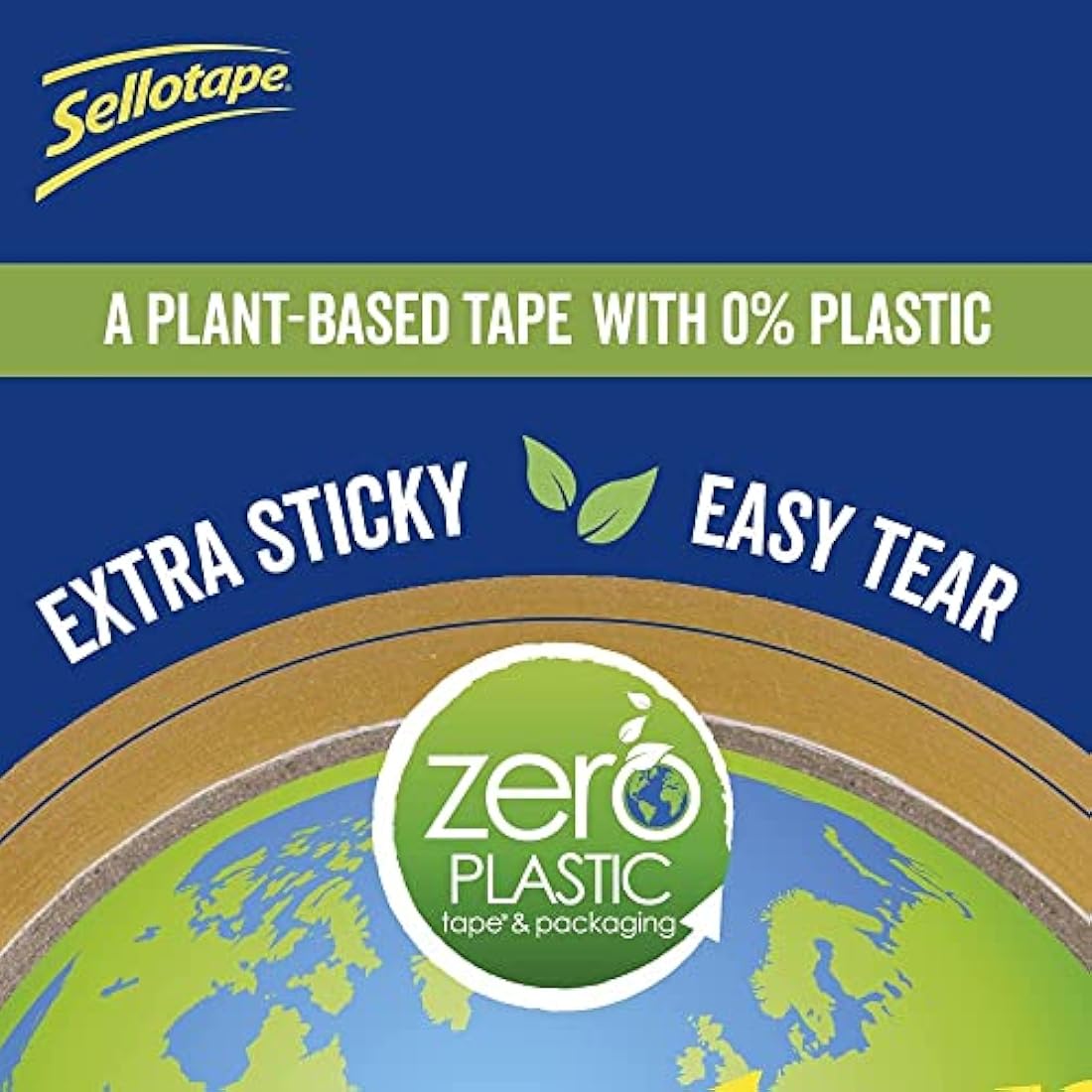 Sellotape Zero Plastic Tape, Multi-Purpose Clear Tape for Household Objects & Sticking Envelopes or Cards, Easy to Use Plant Based Packaging Tape with 0% Plastic, 24mm x 30m, Pack of 3